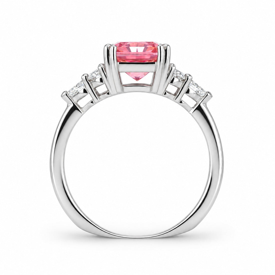 The Padma radiant pink lab sapphire ring in 14K white gold, profile view