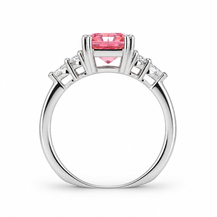 The Padma radiant pink lab sapphire ring in 14K white gold, profile view