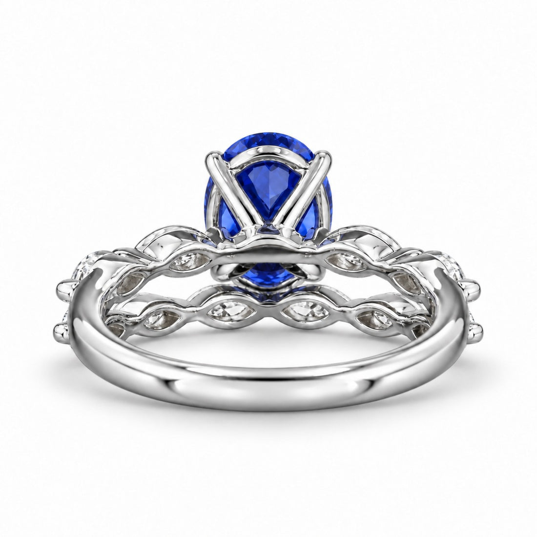 The Maeve Set oval lab sapphire ring and band in platinum, back view
