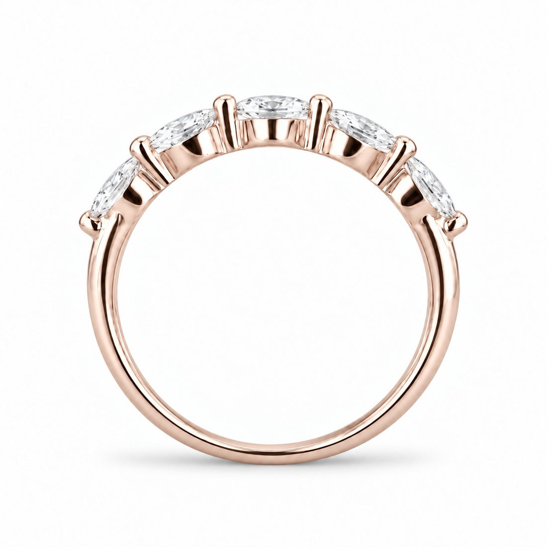 The Maeve Set oval lab sapphire ring and band in 14K rose gold, band profile view