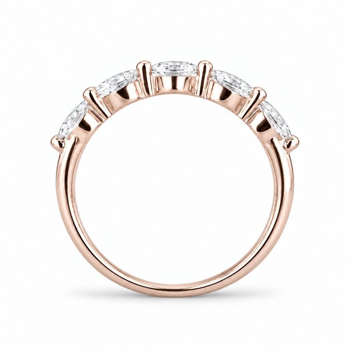 The Maeve Set oval lab sapphire ring and band in 14K rose gold, band profile view