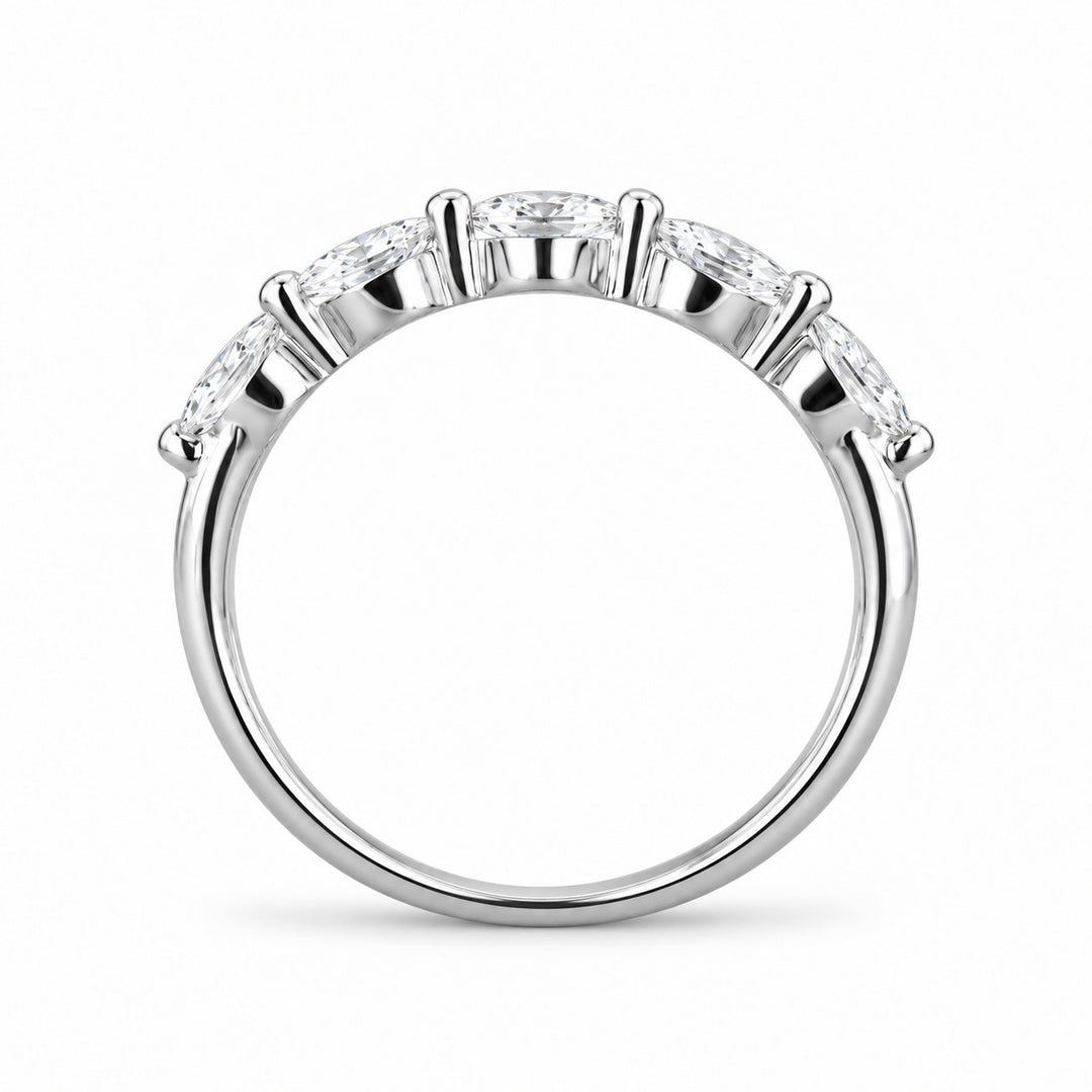 The Maeve Set oval lab sapphire ring and band in 14K white gold, band profile view