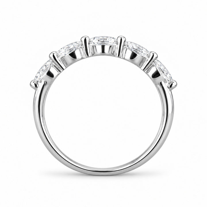 The Maeve Set oval lab sapphire ring and band in 14K white gold, band profile view