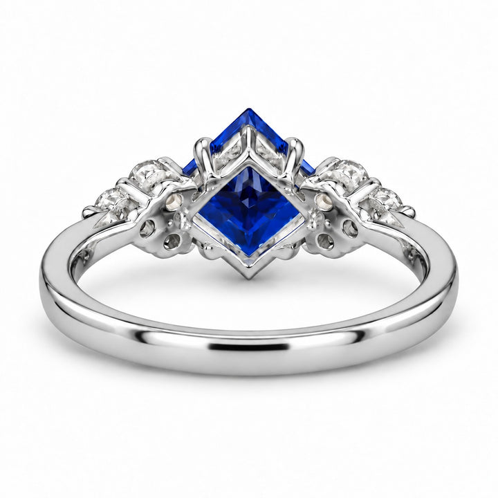 The Vesper princess lab sapphire ring in platinum, back view