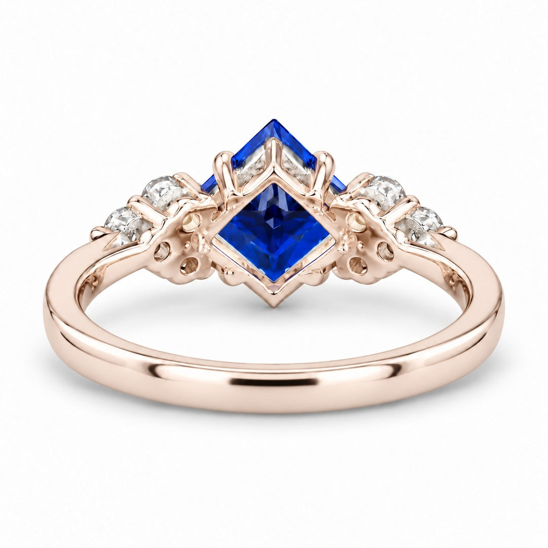 The Vesper princess lab sapphire ring in 14K rose gold, back view