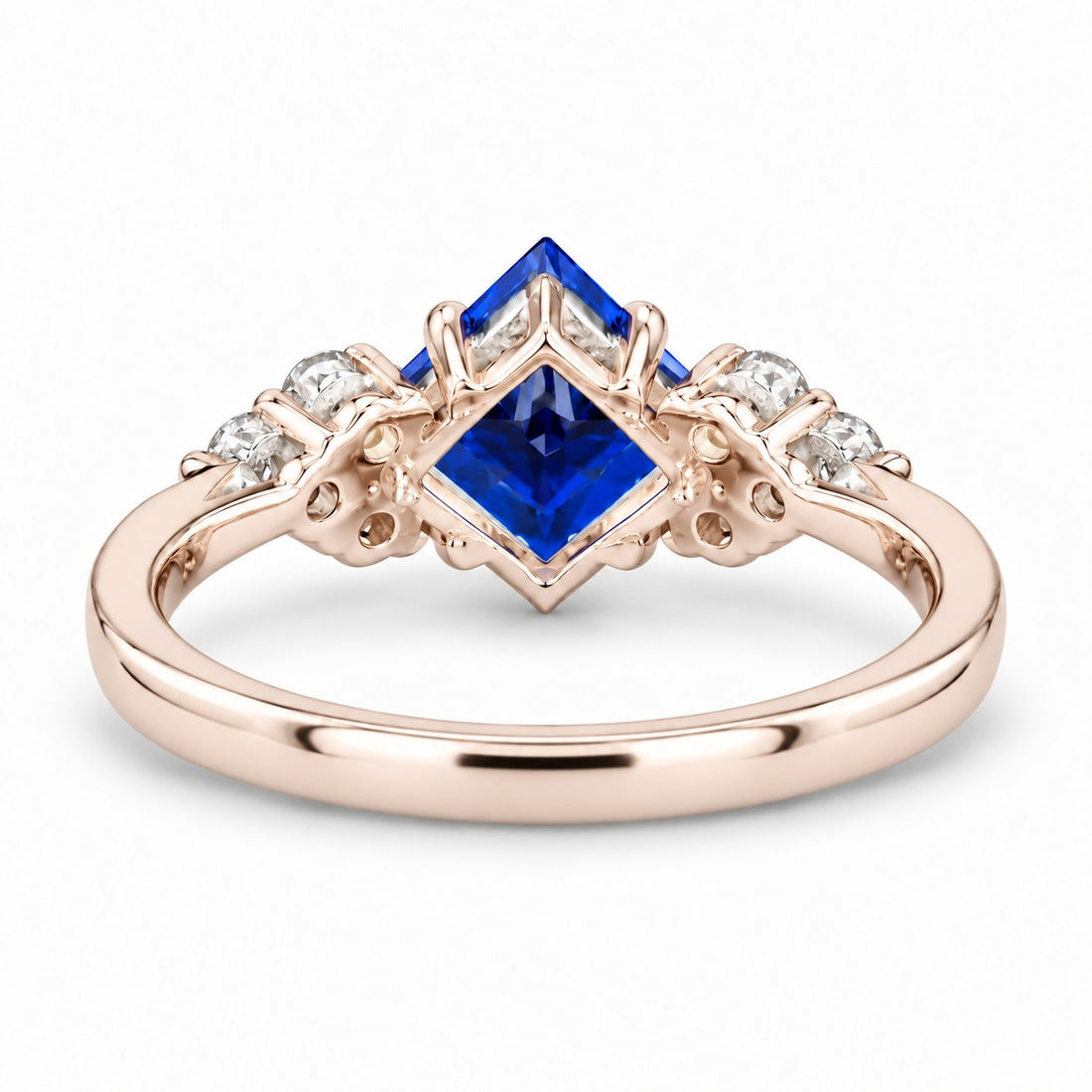 The Vesper princess lab sapphire ring in 14K rose gold, back view