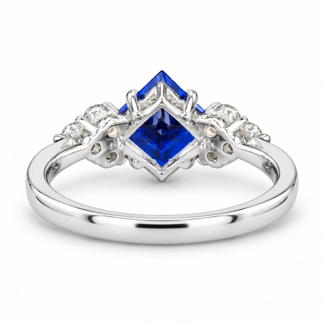 The Vesper princess lab sapphire ring in 14K white gold, back view