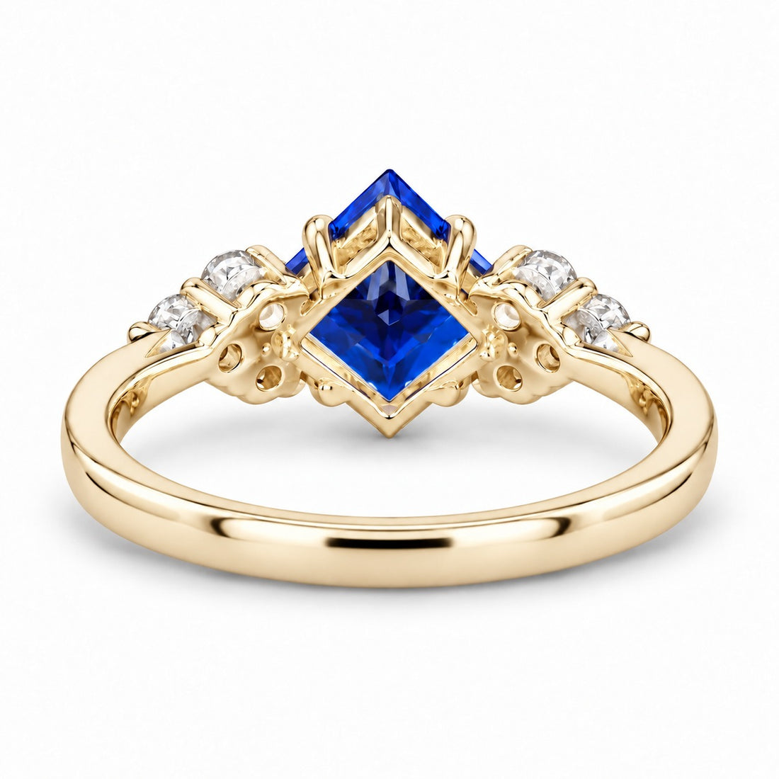 The Vesper princess lab sapphire ring in 14K yellow gold, back view