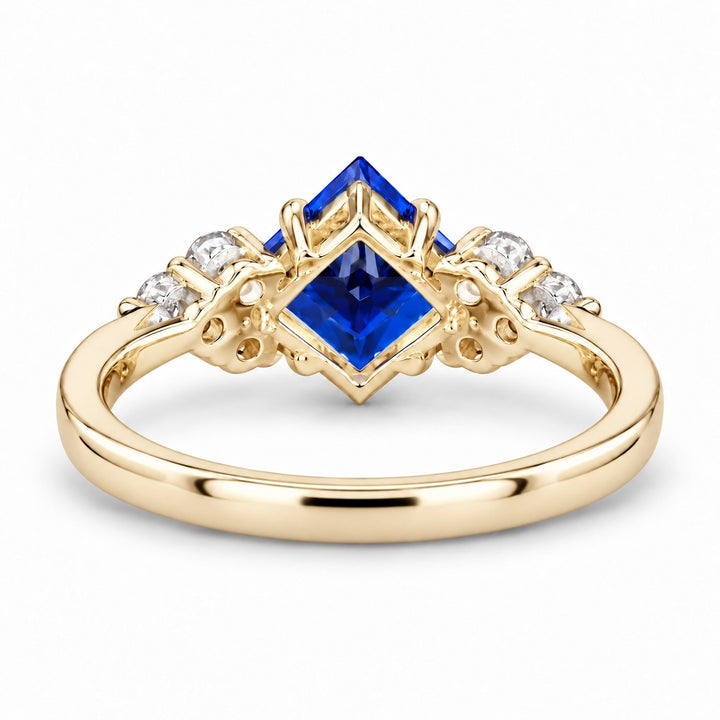 The Vesper princess lab sapphire ring in 14K yellow gold, back view