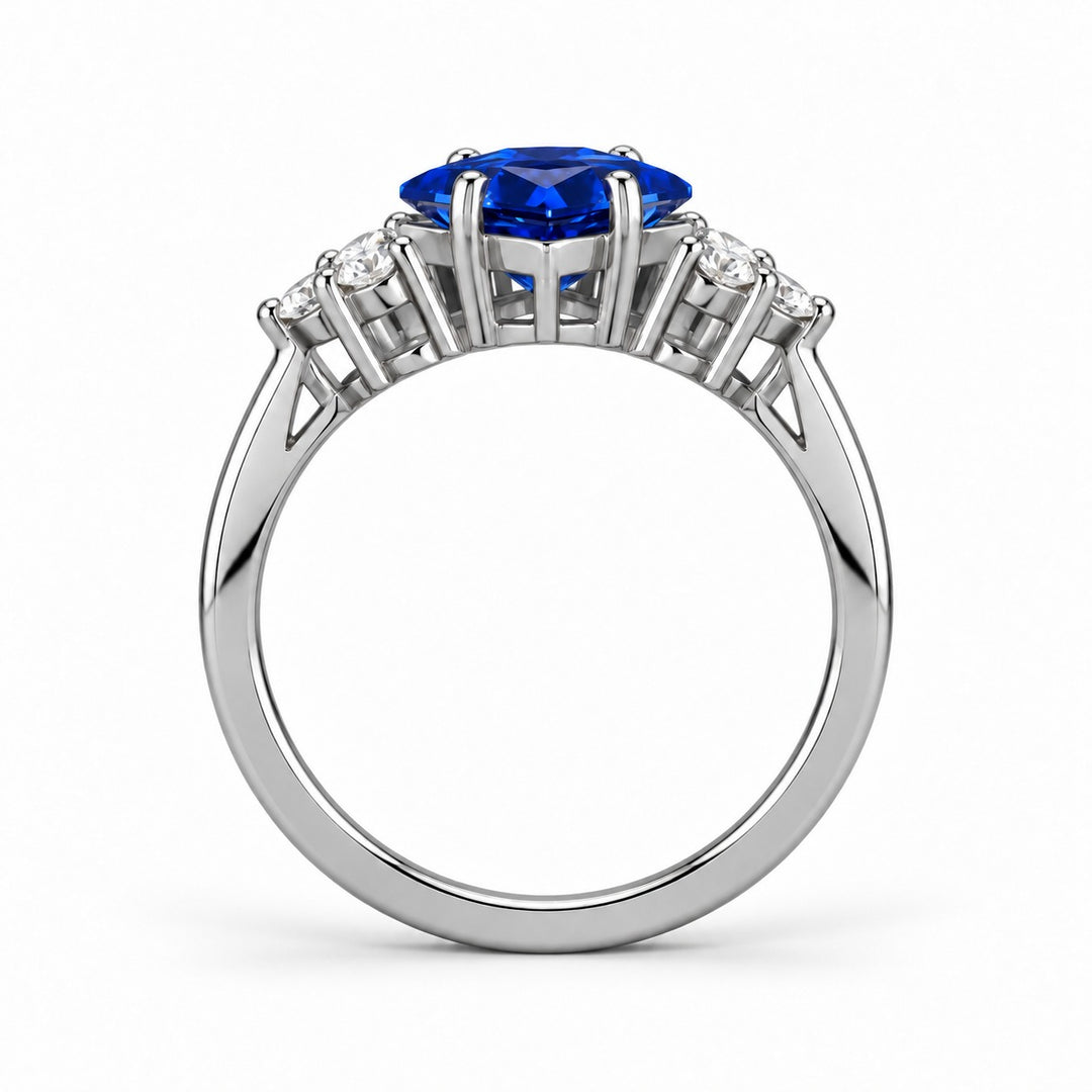 The Vesper princess lab sapphire ring in platinum, profile view