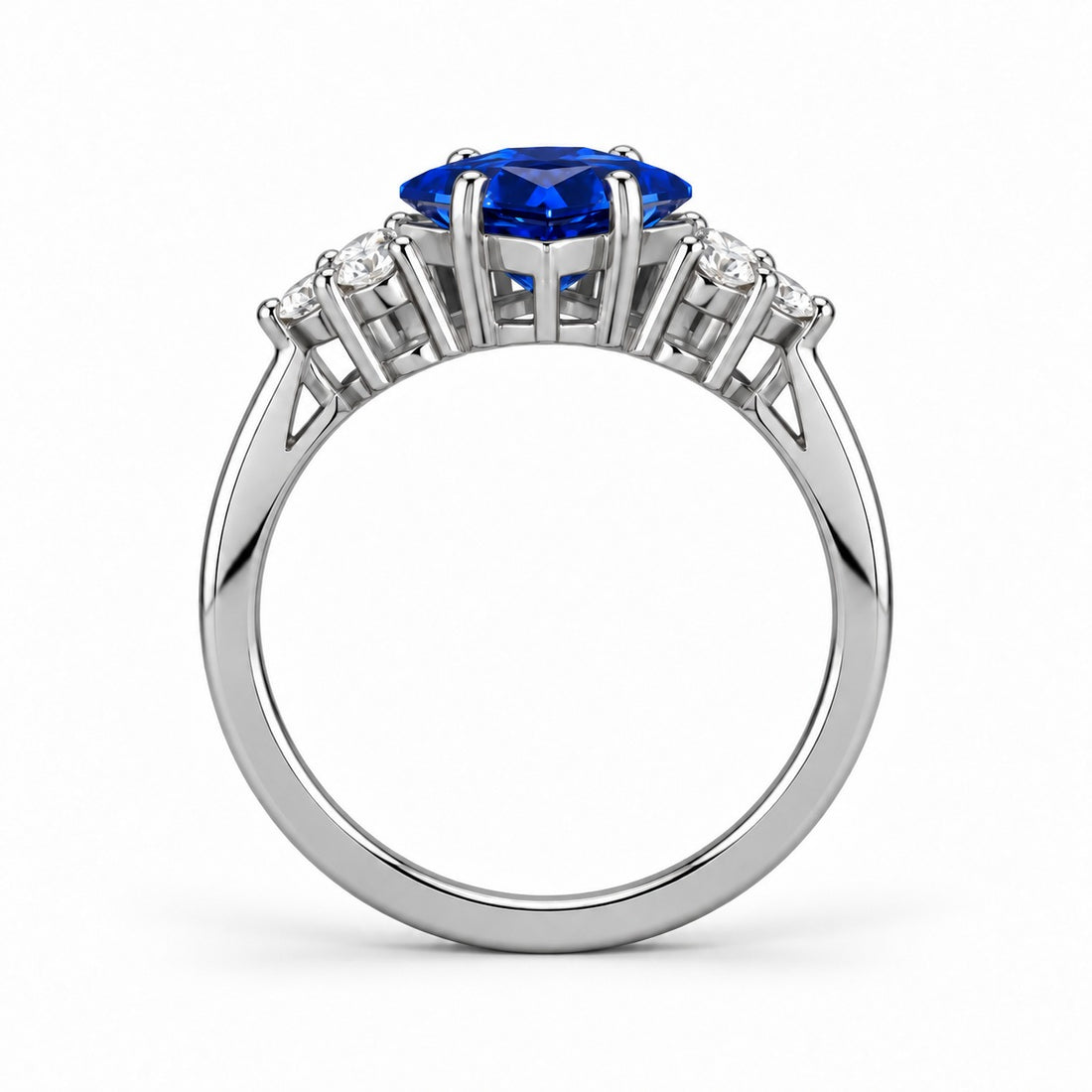 The Vesper princess lab sapphire ring in platinum, profile view