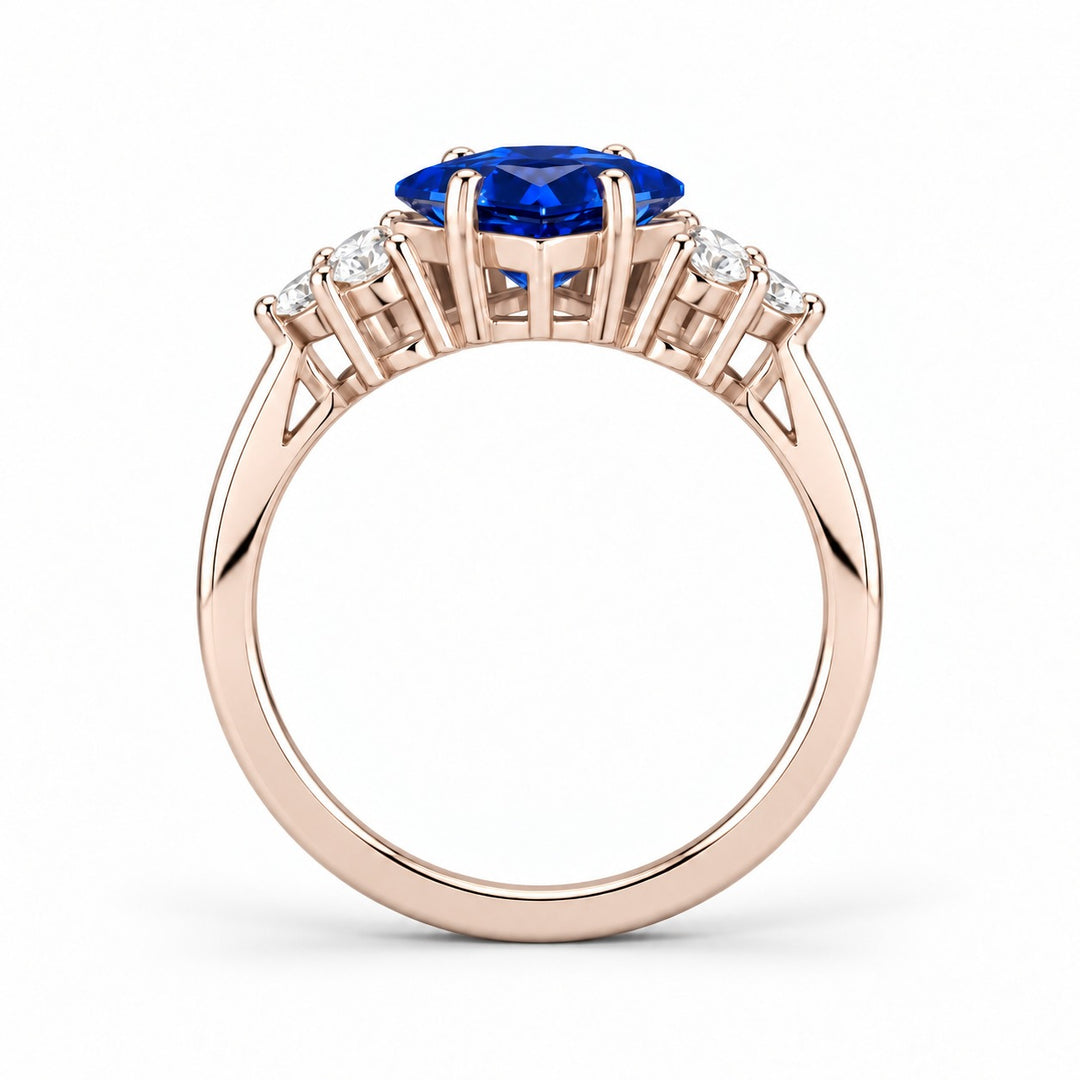 The Vesper princess lab sapphire ring in 14K rose gold, profile view