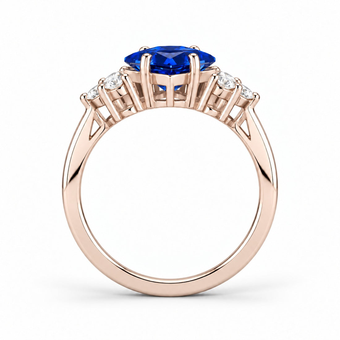 The Vesper princess lab sapphire ring in 14K rose gold, profile view