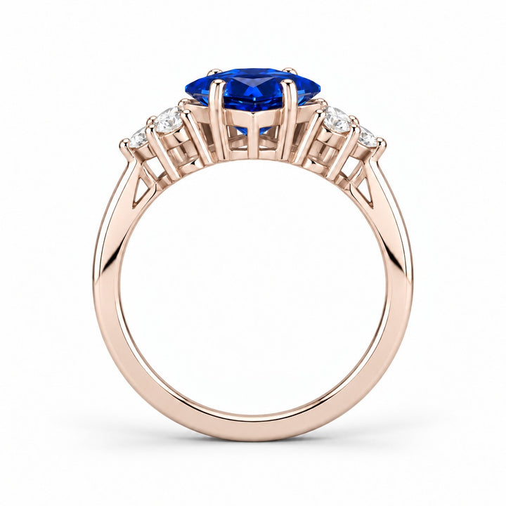 The Vesper princess lab sapphire ring in 14K rose gold, profile view
