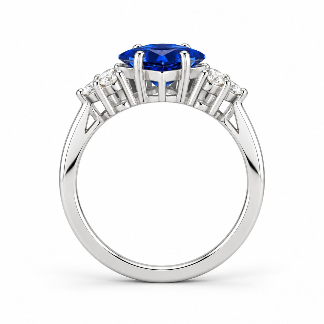 The Vesper princess lab sapphire ring in 14K white gold, profile view