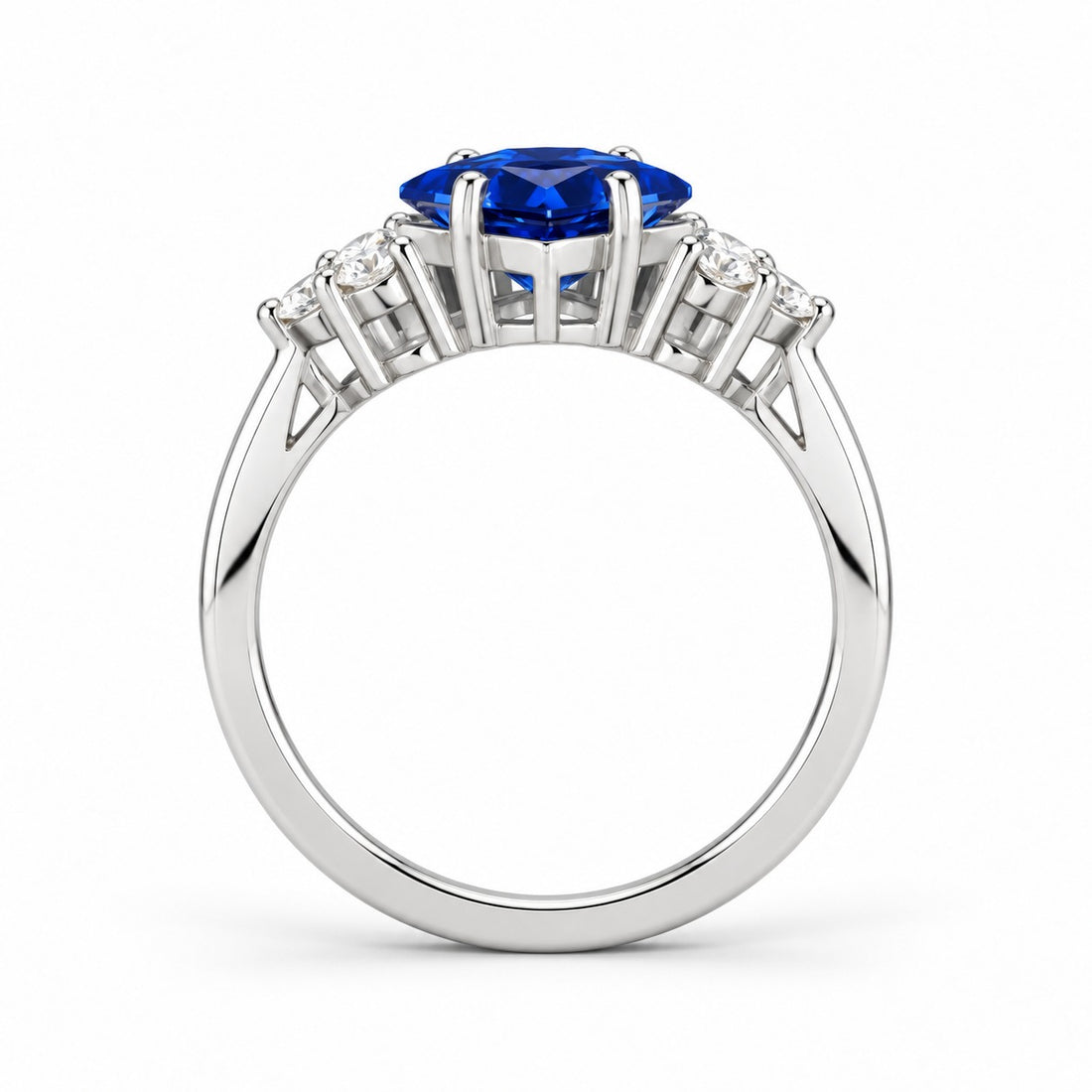 The Vesper princess lab sapphire ring in 14K white gold, profile view