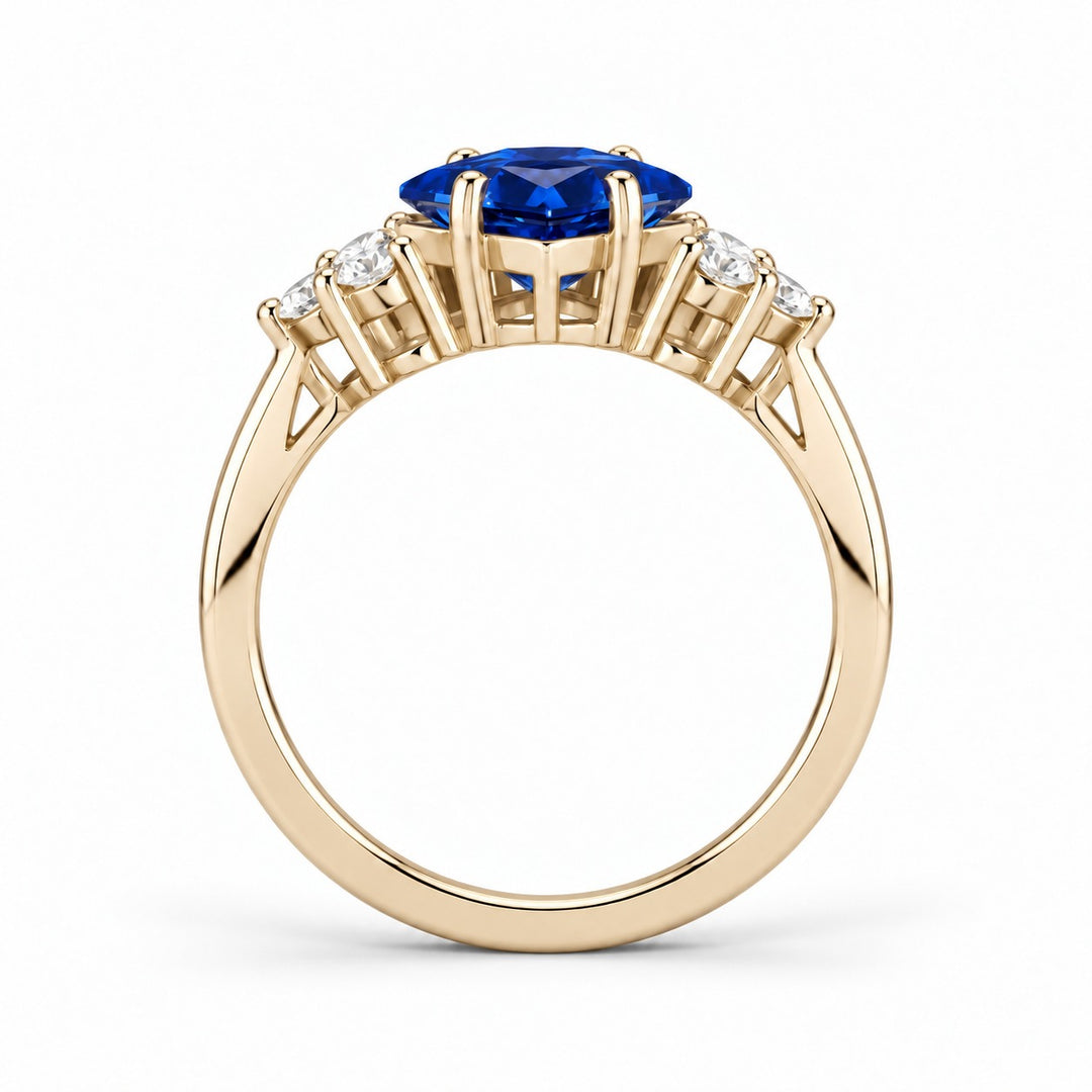 The Vesper princess lab sapphire ring in 14K yellow gold, profile view