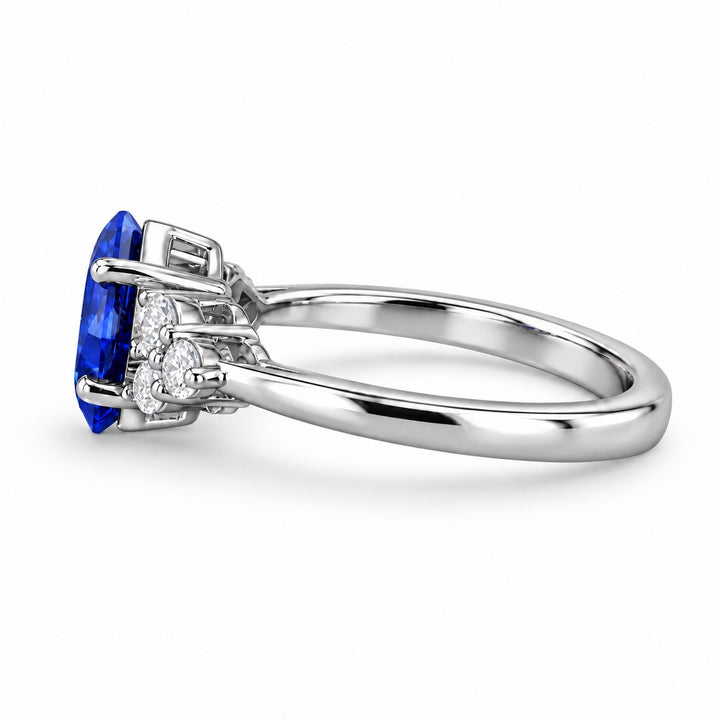 The Vesper princess lab sapphire ring in platinum, side view