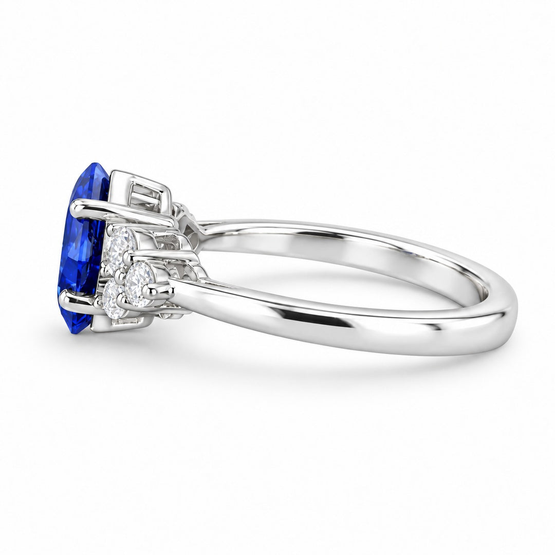 The Vesper princess lab sapphire ring in 14K white gold, side view