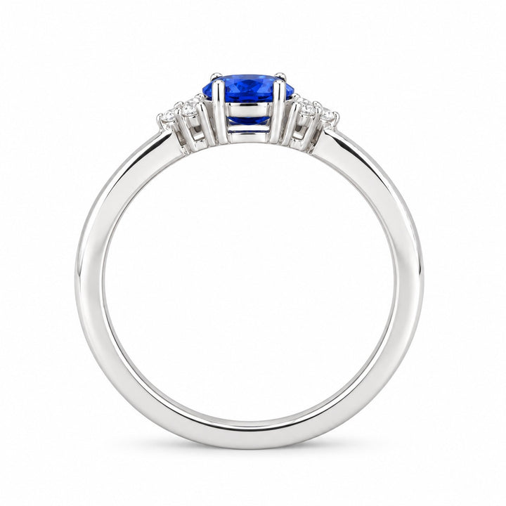 The Wren east-west oval blue sapphire ring in 14K white gold, profile view