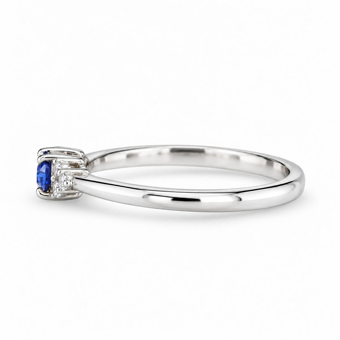 The Wren east-west oval blue sapphire ring in 14K white gold, side view