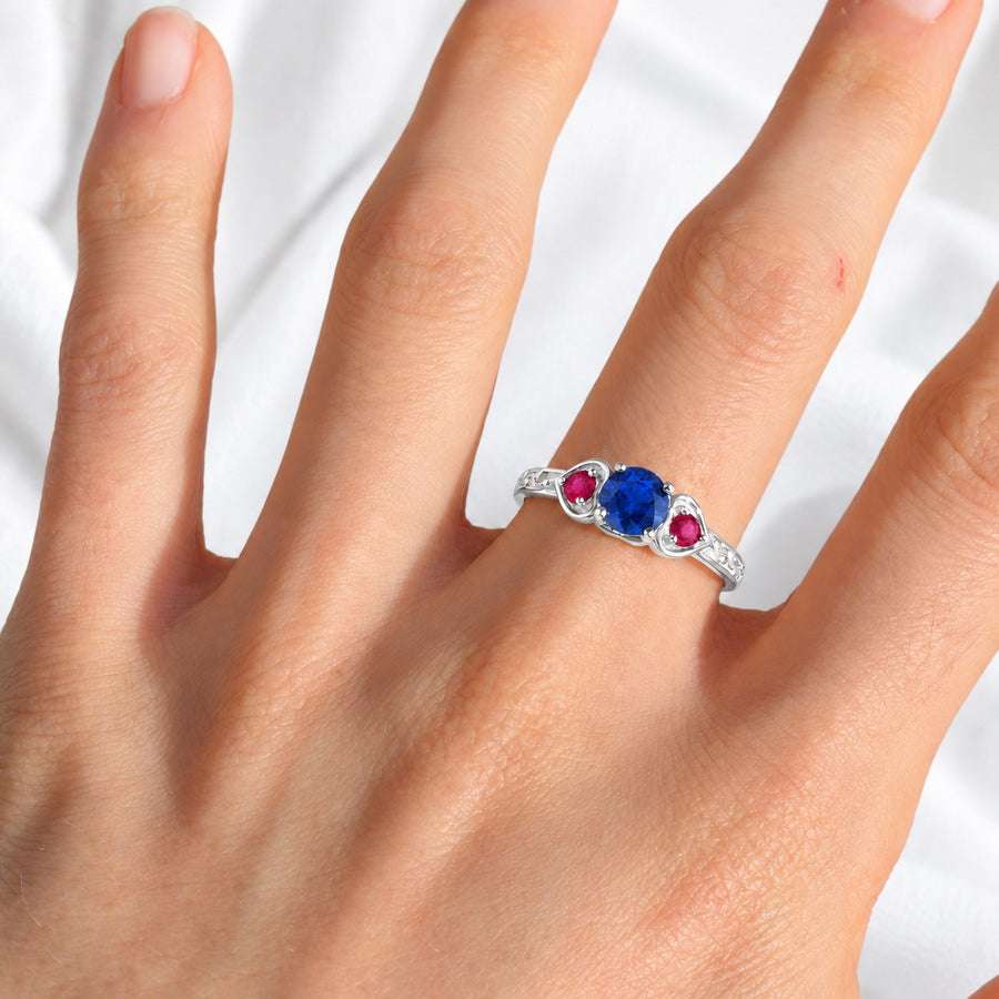 "Sapphire & Ruby" Three-Stone Ring