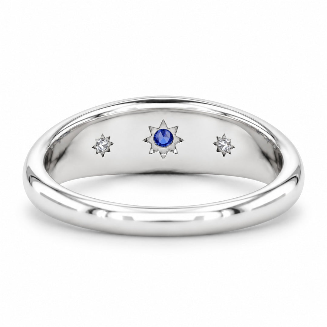 The Stella blue sapphire star-set dome band in 14K white gold, back view