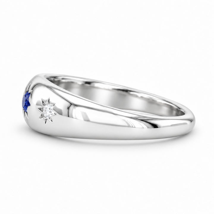 The Stella blue sapphire star-set dome band in 14K white gold, side view