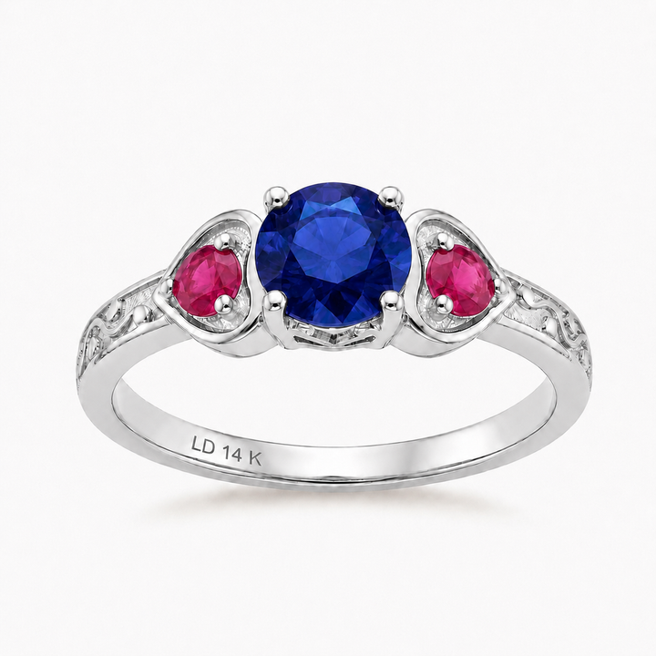 "Sapphire & Ruby" Three-Stone Ring