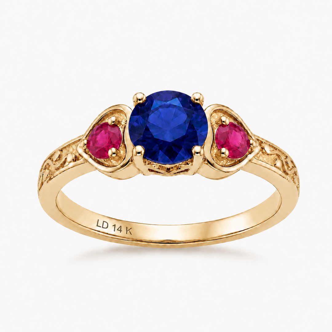 "Sapphire & Ruby" Three-Stone Ring