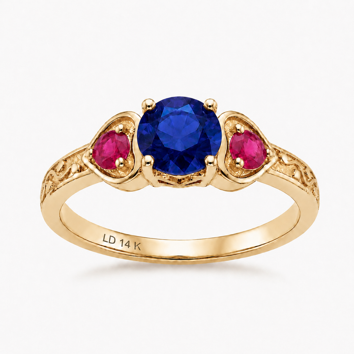 "Sapphire & Ruby" Three-Stone Ring