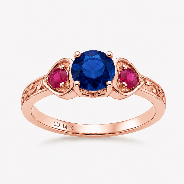 "Sapphire & Ruby" Three-Stone Ring