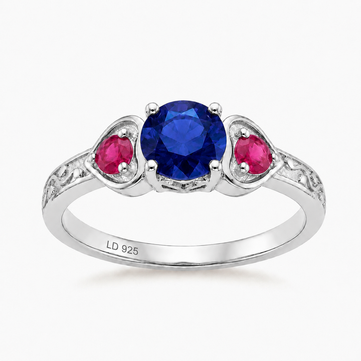 "Sapphire & Ruby" Three-Stone Ring