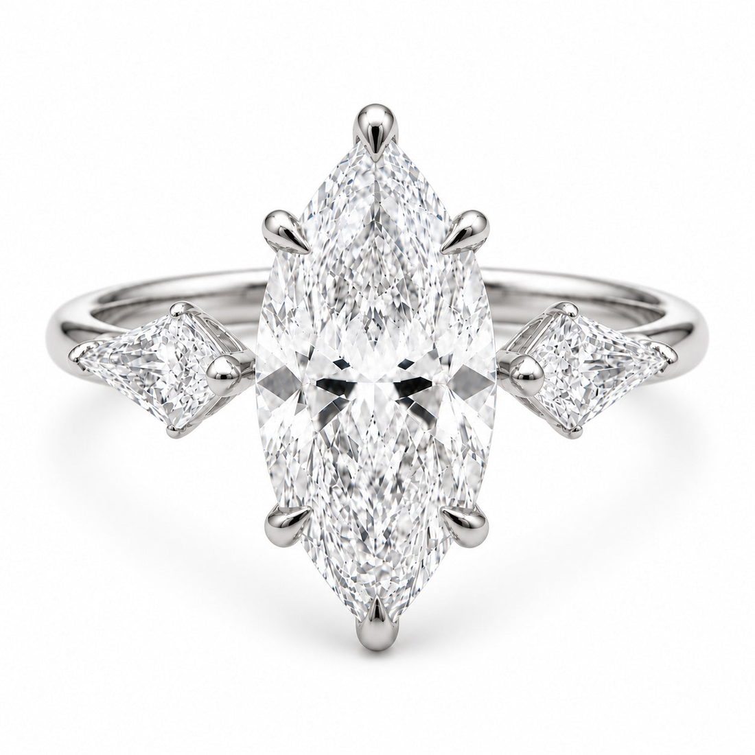 The Seraphine marquise lab diamond three-stone ring in platinum