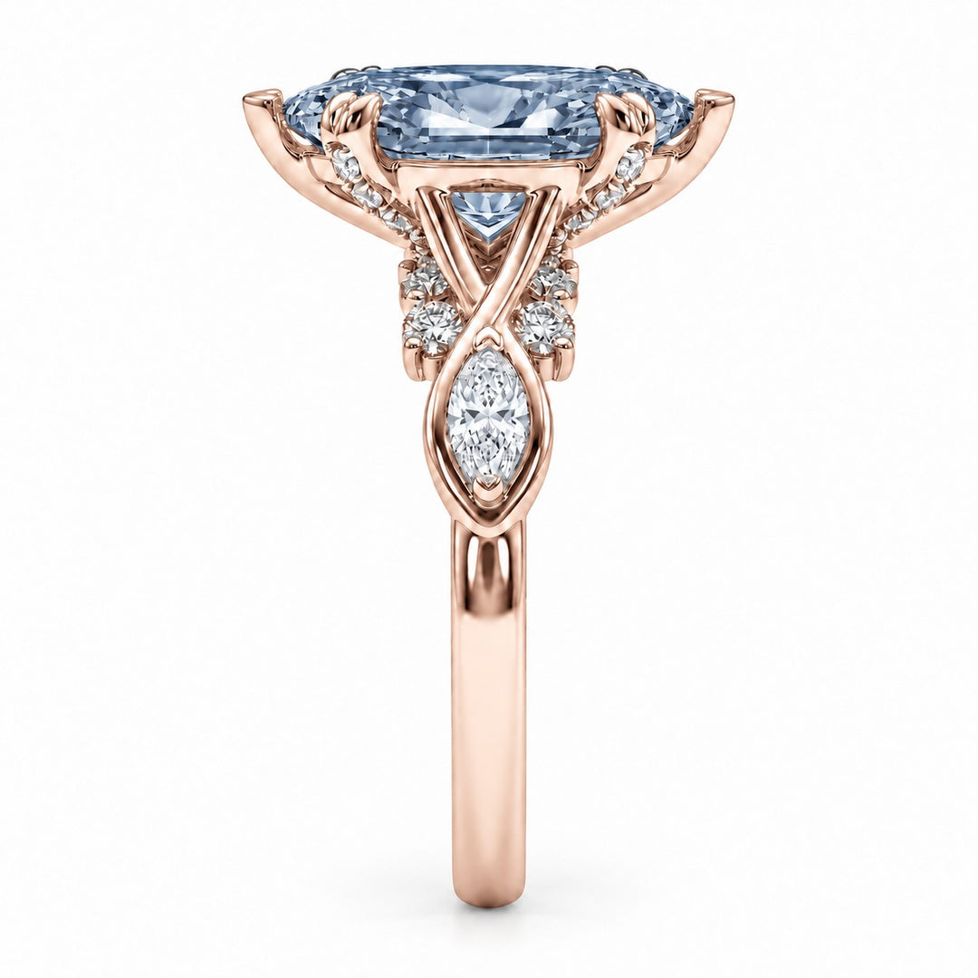The Sovereign Crest with a blue lab-grown marquise diamond in 14K rose gold, side profile