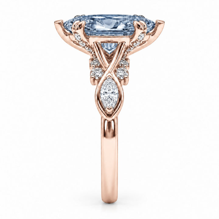 The Sovereign Crest with a blue lab-grown marquise diamond in 14K rose gold, side profile