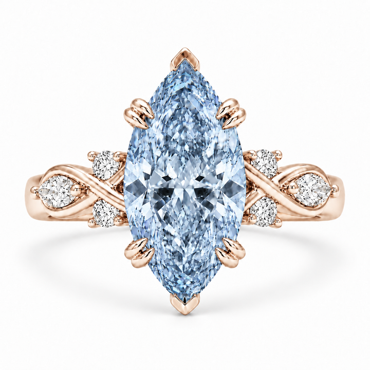 The Sovereign Crest with a blue lab-grown marquise diamond in 14K rose gold