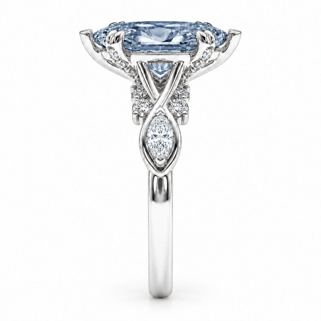 The Sovereign Crest with a blue lab-grown marquise diamond in 14K white gold, side profile