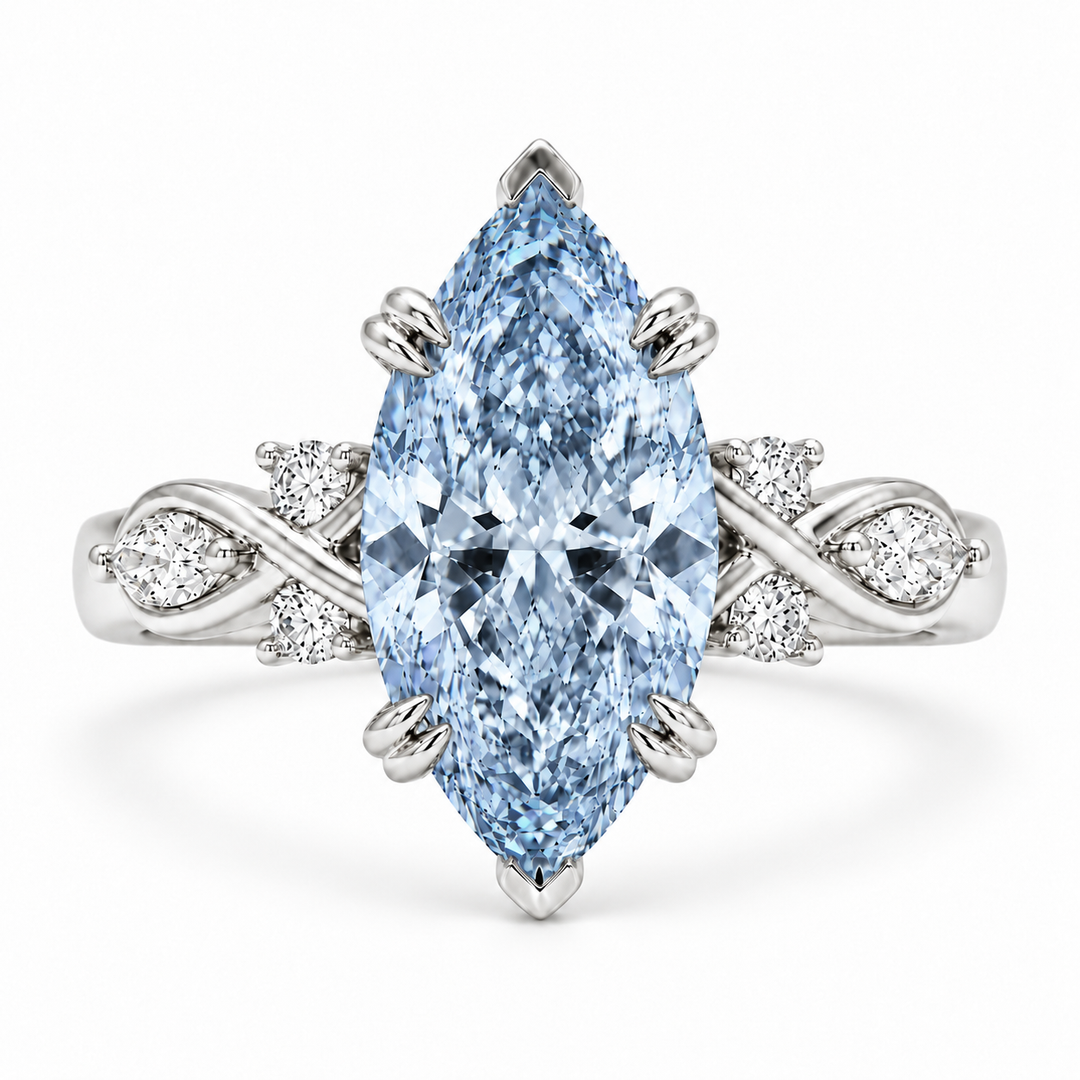 The Sovereign Crest with a blue lab-grown marquise diamond in 14K white gold