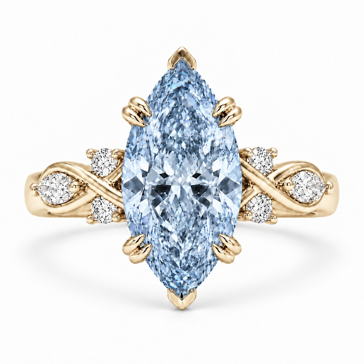The Sovereign Crest with a blue lab-grown marquise diamond in 14K yellow gold