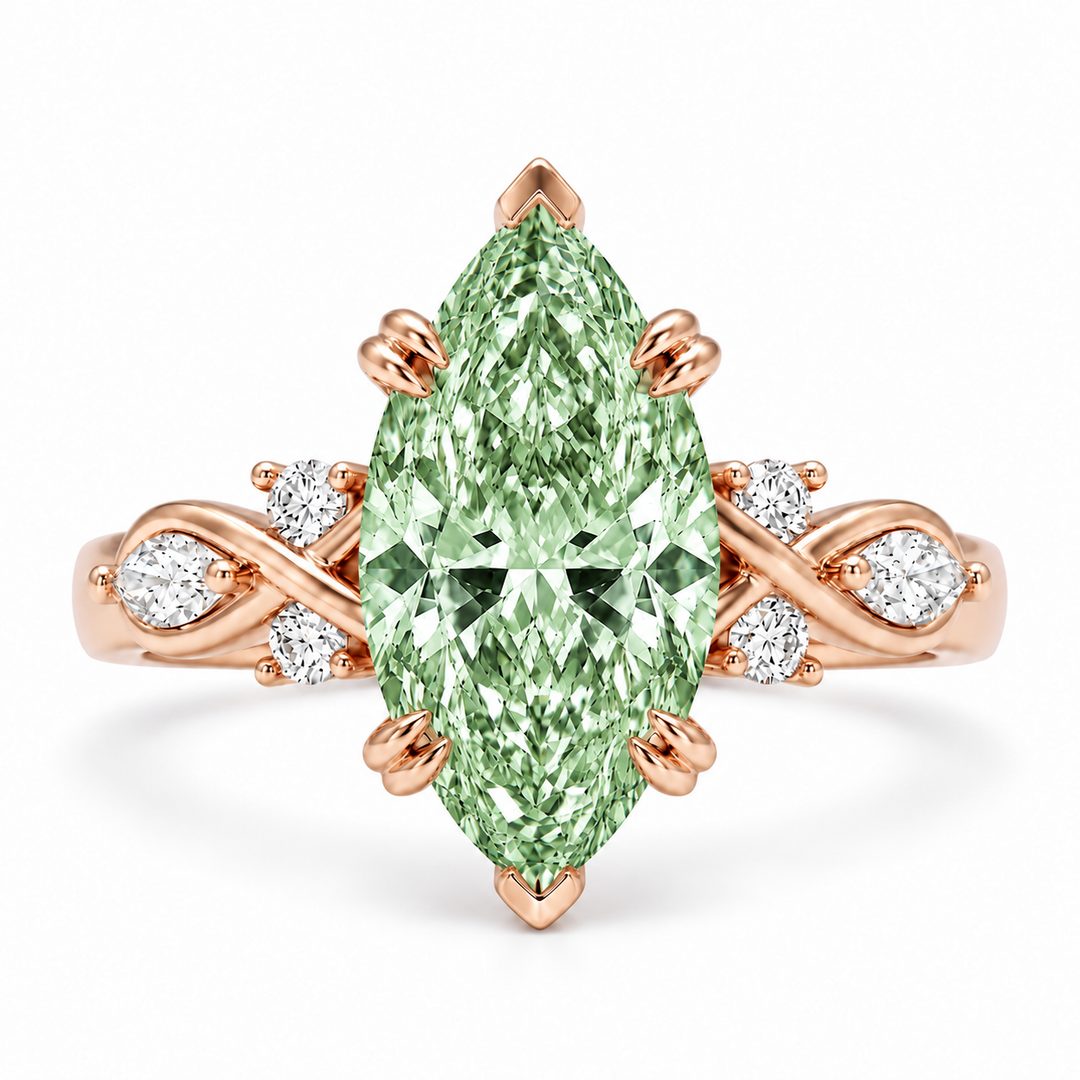 The Sovereign Crest with a green lab-grown marquise diamond in 14K rose gold