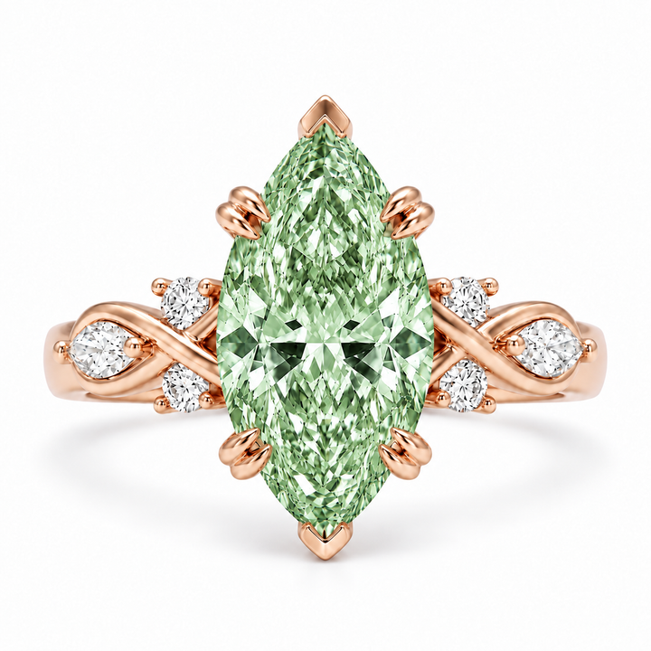The Sovereign Crest with a green lab-grown marquise diamond in 14K rose gold
