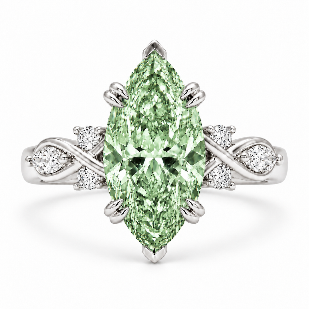 The Sovereign Crest with a green lab-grown marquise diamond in 14K white gold