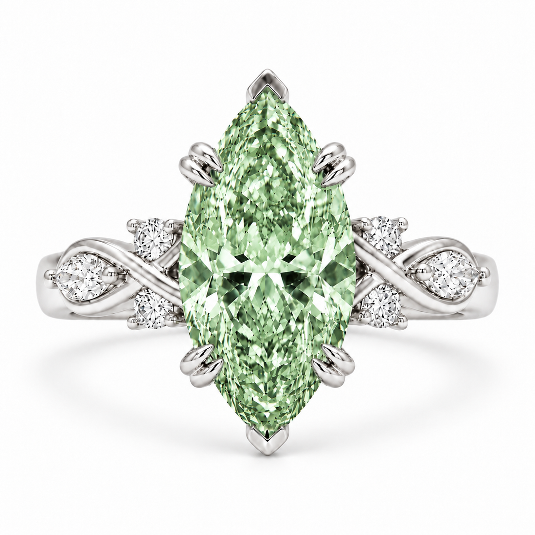 The Sovereign Crest with a green lab-grown marquise diamond in 14K white gold