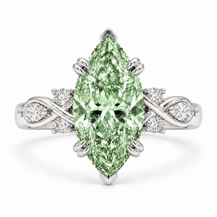 The Sovereign Crest with a green lab-grown marquise diamond in 14K white gold