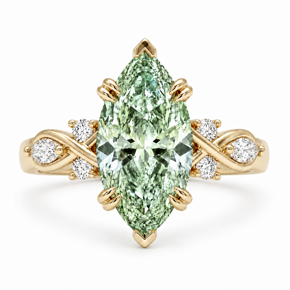 The Sovereign Crest with a green lab-grown marquise diamond in 14K yellow gold