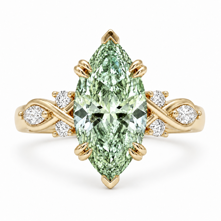 The Sovereign Crest with a green lab-grown marquise diamond in 14K yellow gold
