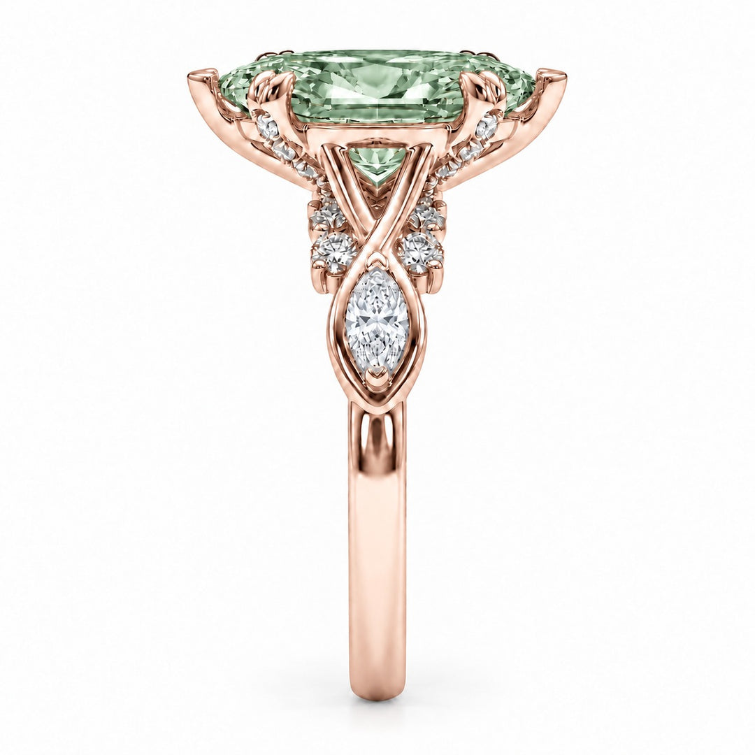 The Sovereign Crest with a green lab-grown marquise diamond in 14K rose gold, side profile