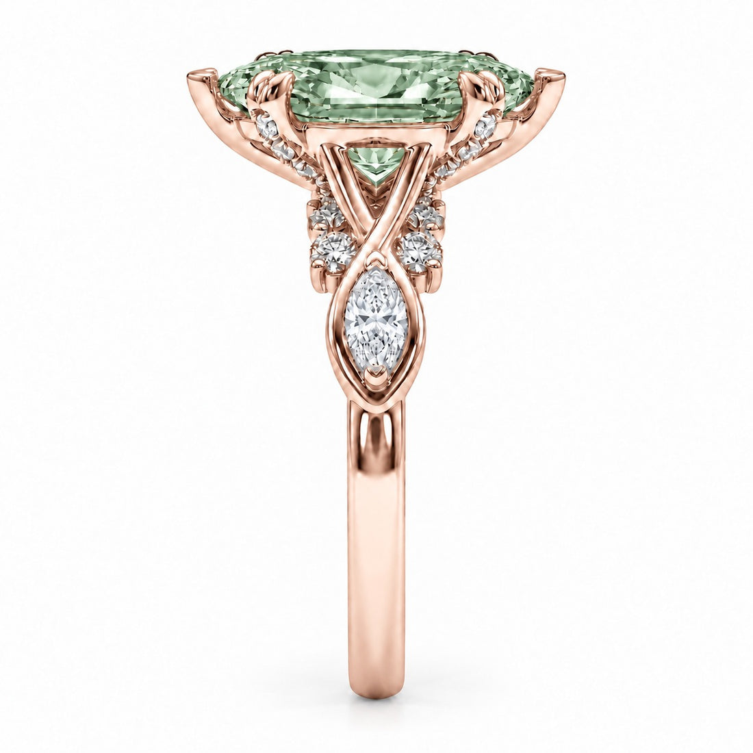 The Sovereign Crest with a green lab-grown marquise diamond in 14K rose gold, side profile