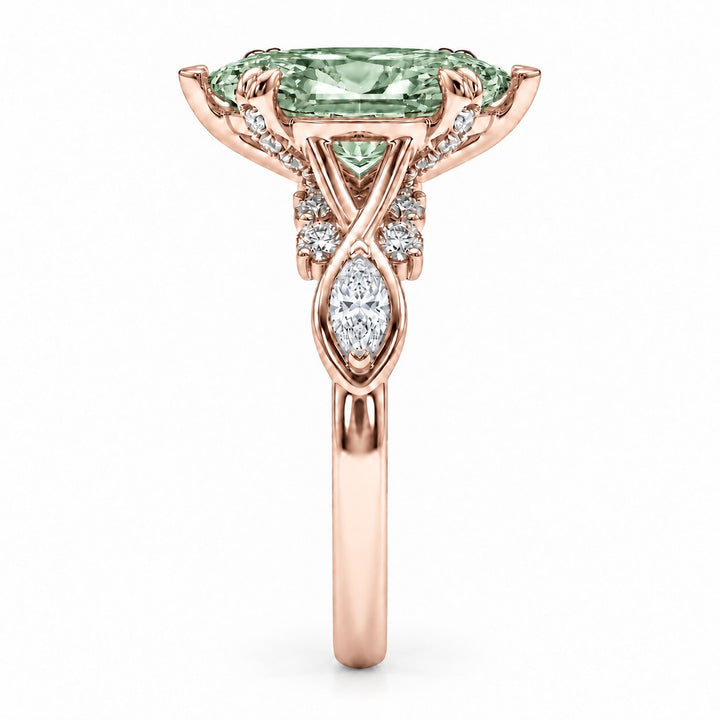 The Sovereign Crest with a green lab-grown marquise diamond in 14K rose gold, side profile